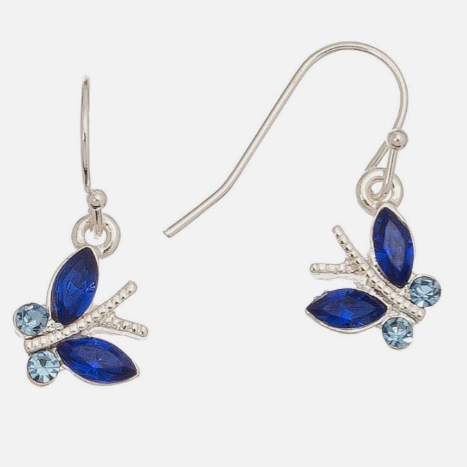 Nwt Ear Sense Sterling Silver Plated Sapphire Crystal Butterfly Earring